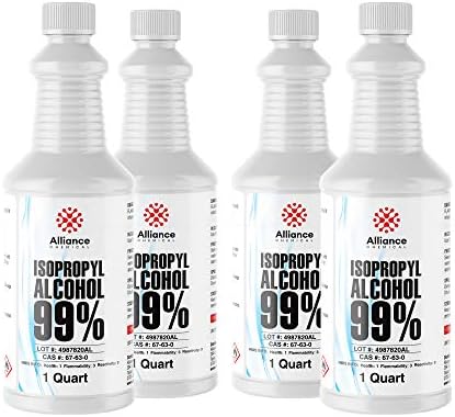Isopropyl Alcohol 99% - 1 Gallon (4 x 32 FL Oz Bottles) - High-Purity Concentrated Rubbing Alcohol for Effective Cleaning - Quick-Drying, Domestically Sourced IPA