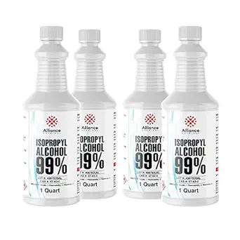 Isopropyl Alcohol 99% - 1 Gallon (4 x 32 FL Oz Bottles) - High-Purity Concentrated Rubbing Alcohol for Effective Cleaning - Quick-Drying, Domestically Sourced IPA