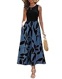 Zattcas Spring Summer Dresses for Women 2026 Sleeveless Ribbed Tank Top Patchwork A Line Flowy Modest Teacher Church Business Casual Work Long Maxi Dress with Pockets Black Blue M