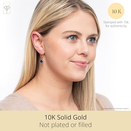Solid 10K Yellow Gold Sky Blue Topaz Earrings for Women | December Birthstone Sky Blue Dangle Earrings with Leverbacks | 8mm Round Hypoallergenic Gemstone Drop Dangling Earring by MAX + STONE2