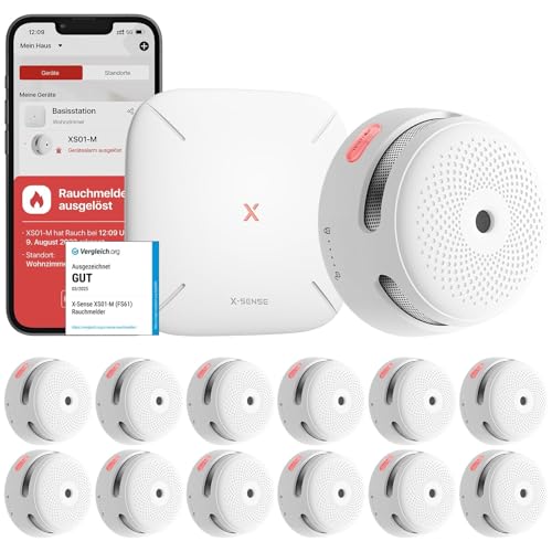 X-Sense Smart Rauchmelder XS01-M mit SBS50 Basisstation, Zertifiziert nach EN 14604, Funkrauchmelder mit WLAN, vernetzbarer Feuermelder, kompatibel mit der X-Sense Home Security App, FS121, 12 Stück., 14.99 €