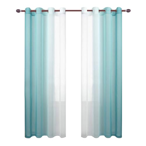 DWCN Ombre Sheer Curtains - Faux Linen Gradient Semi Voile Grommet Top Bedroom and Living Room Curtains, Set of 2 Window Curtain Panels, 52 x 90 Inches Long, Teal by DWCN - Image 8