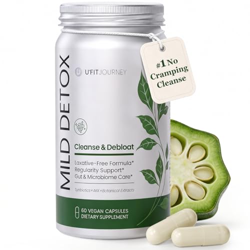 U+FITJOURNEY Mild Detox Triple-Action Colon Cleanse & Stool softeners - Non-Stimulant Overnight Constipation Relief Debloat & Digestive & Regularity Support for Women & Men - 60 Vegan Capsules