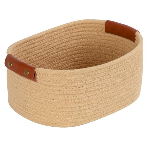 Otauoaea Cestas Almacenaje Tejidas con Cuerda de Algodón,Cesta Organizadora Bebe, Cestos Organizadores para Salones, Armarios, Juguetes y Baño(Yute)