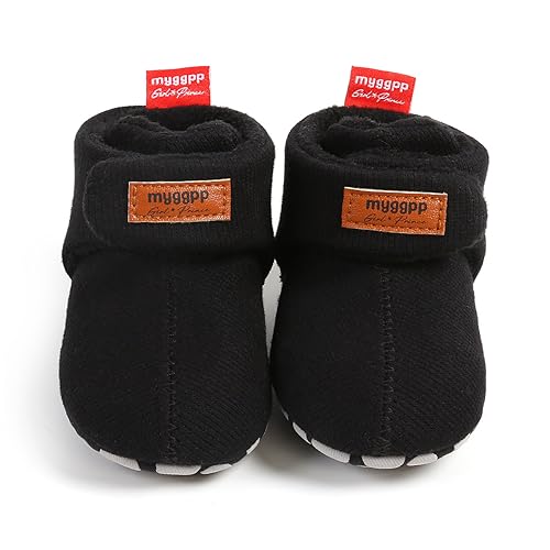 Image of Timatego Newborn Baby Boys Girls Cozy Fleece Booties with Grippers Stay On Slipper Socks Infant Toddler Crib Winter Shoes for Boys Girls