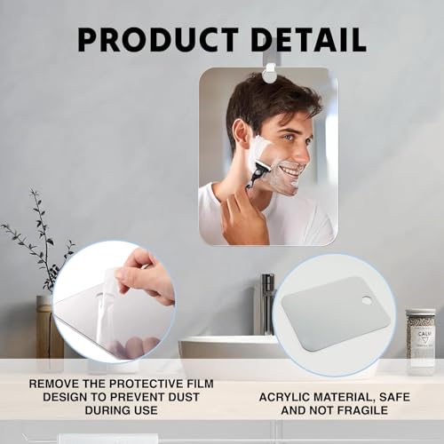 Miniatura 3 de Larebidtex Espejo De Ducha Antivaho Para Afeitado Con Gancho Adhesivo Extraíble Y Ventosa, Resistente A Roturas, Ideal Para Viajes, 18cm X 14cm, 66 Más Grande Que El Modelo Original