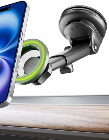 Bracketron MagSafe Car Mount,MagAlign Pro Extend Magnetic Phone Holder for Car Windshield & Dashboard & Vent,360° Vacuum Suction Cup Phone Mount for iPhone 16 Pro Max 15 14 13 12,Car Accessories