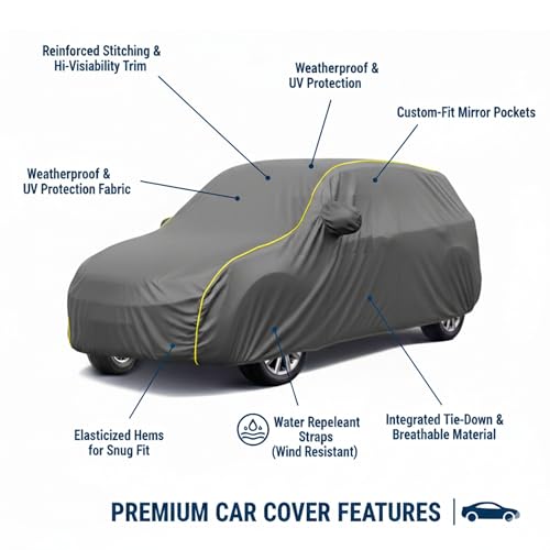 Image of Kayme Compatible with Grey Citron c3 Car Cover Waterproof Car Body Cover for All Weather Proof & Full Bottom Elastic, Triple Stitching with 100% Nail Proof Cover