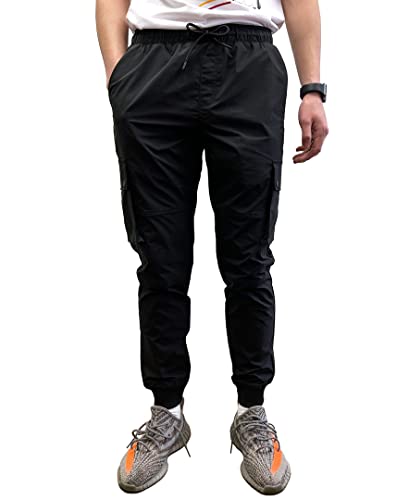 Southpole Men’s Jogger Pants Tech Woven Nylon Track Pant with Cargo Pocket, Black, Small
