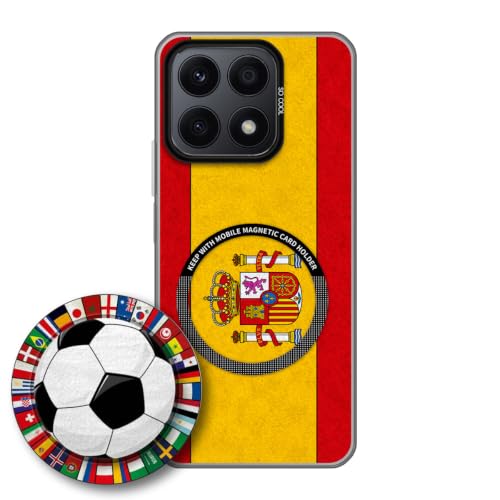 JGOYGYI Case for Honor X8A with Magnetic Detachable Collapsible Grip Stand, Shockproof Silicone Bumper Cover, Spain Flag Football Design,Pattern 7