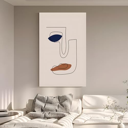 Mishcdea Wrapped Canvas Blue Abstract Line Style Wall Art,Large Modern Decorative Framed Painting, Ready to hang for Living Room Decorative Wall Panels for Bedroom Office Decoration 43x28 in/110x70cm