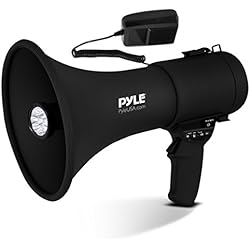 Pyle Altavoz portátil Compacto megáfono PA con Sirena de Alarma y Volumen Ajustable – 50W Handheld Bullhorn – con micrófono, AUX-IN para MP3 y batería Recargable – Interior Exterior – PMP561LTB