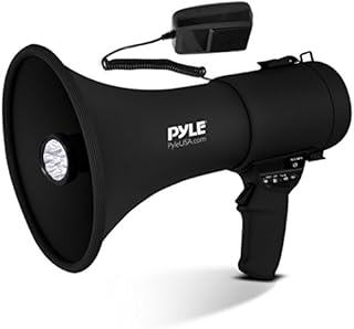 Pyle 50W Portable Megaphone Bullhorn Speaker with Microphone, Alarm Siren & Adjustable Volume - Rechargeable Battery - Indoor/Outdoor Use - Perfect for Police, Football, Kids & More, Black