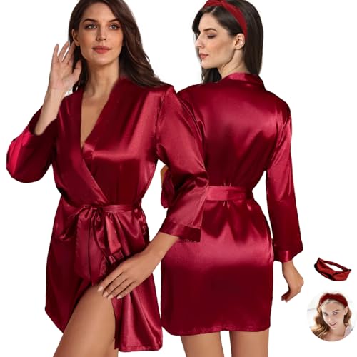 2Pcs Womens Floral Kimono Robe Silk Robes Bride Bridesmaid Satin Robes Bridal Dressing Gown Silky Bathrobe4