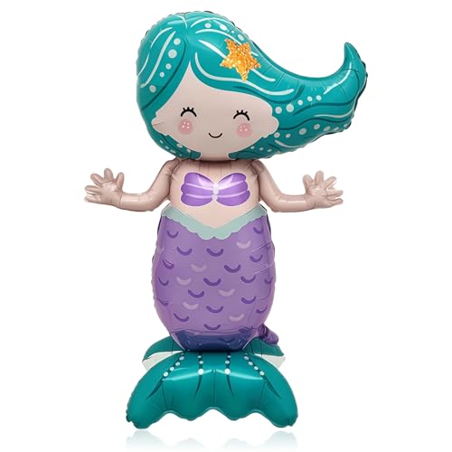 46 Inch Mermaid Foil Balloon Self-Standing Large Cute Mermaid Party Decoration for Girls Birthday Under The Sea Theme Baby Shower Mermaid Themed Party Supplies 1Pcs