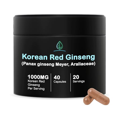 Holistic Bin Korean Red Ginseng Capsules Pure Panax Ginseng Supplement | Vegan, Gluten Free, Non GMO, No Fillers | Rich in Ginsenosides (40 Capsules)
