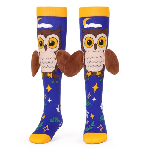 COZYMATE Crazy Socks for Kids - Funny Silly Knee High Animal Socks for 3-12 Years Boys Girls Crazy Sock Day Xmas Gifts (US, Age, 3 Years, 12 Years, Owl)