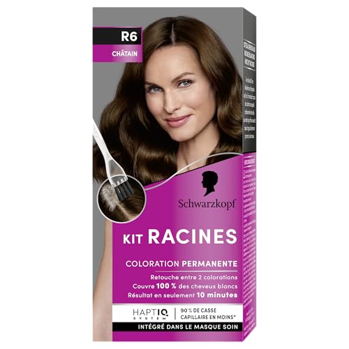 Schwarzkopf Kit radici per capelli castano R6, colorazione permanente per capelli arricchita con olio nutriente, ritocco radici tra 2 colorazioni