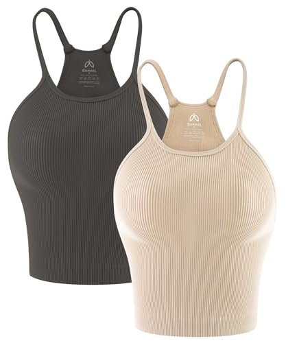 Image of Sunzel Ribbed Crop Tank Top for Women Seamless Racerback Camisole | Buttery Soft Nylon Spandex, Opaque No See Through, Stays in Place, Unpadded, Slim Fit, No Shrink, Yoga Workout Gym Casual