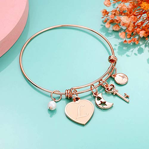 M Mooham Bracelets For Girls Women, Rose Gold Letter L Initial Charm Bangle Bracelet Mothers Day Valentines Present Gifts For Women Jewelry, Flower Girl Bridesmaid Proposal Gifts For Wedding #TOP2
