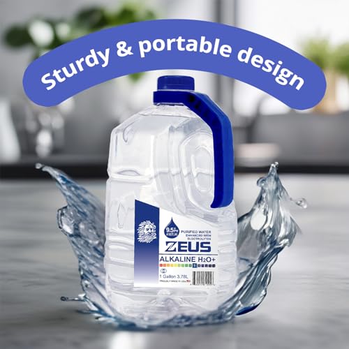 Zeus Alkaline Water Gallon 4-Pack | 9.5 pH Ionized Water with Electrolytes | Hydration Boost - Premium Drinking Water | Four One Gallon Bottles