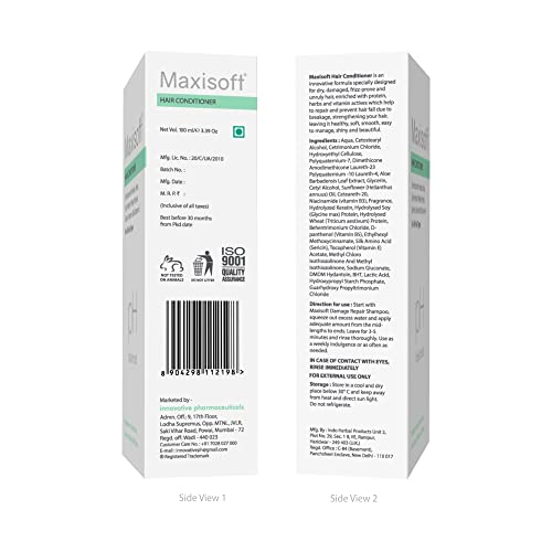 Image of Maxisoft Hair Conditioner | Keratin, Aloe & Protein Rich | Repairs Dry, Frizzy & Damaged Hair | Smooth, Soft & Nourished Finish | pH Balanced, Paraben Free | For Men & Women | (100 ml Pack of 4)