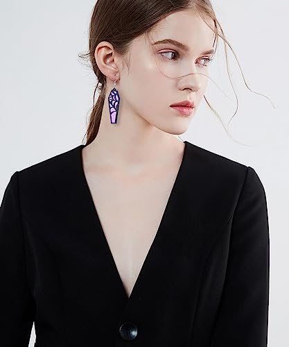 Halloween Coffin Mirror Asymmetric Hook Hoop Earrings Acrylic Bat Spider Web Horror Casket Dangle Drop Earring Punk Jewelry Gifts for Women Bff2