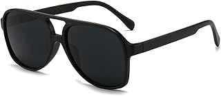 IKUVNA ビンテージ アビエイター サングラス レディース メンズ 70年代 メガネ レトロ オーバーサイズ イエロー レンズシェード, ブラック, 2XL