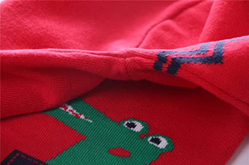 Cute Knitted Sweater For Boys, Cartoon Dinosaur Crocodile Long Sleeve Knit Cardigan Button Down Autumn/Winter Rose Red Outerwear Christmas Jumping Sweater For Boys Girls #TOP4