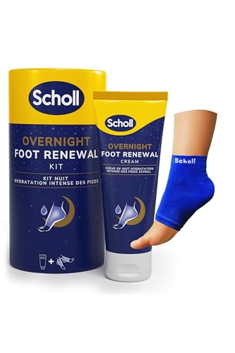 Scholl Kit nocturno de los pies - Crema para el cuidado de los pie de 60 ml - Taloneras de gel reutilizables 1 par - Hidrata los pies secos - Resultados visibles en 1 noche