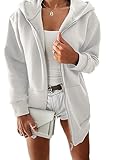 Tankaneo Damen Hoodie Jacke Oversize Plüsch Hoodie Lose Solide Zip Up Kapuzenpullover Sweatshirt Langarm Jacke mit Taschenreißverschluss Kapuzenjacke