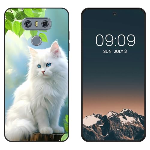 WUACYEAMING Funda Bonita para LG G6,Carcasa con Aesthetic Lindo Dibujos,Ultrafina Suave TPU Antigolpes Case Divertidas Diseño Negro-Gato Blanco