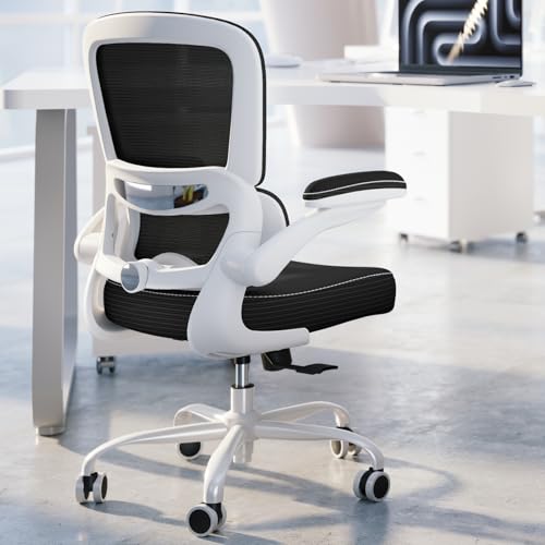 Image of TRALT Ergonomic Office Chair - Desk Chair with Adjustable Lumbar Support Computer Chair - Mesh Comfy Chair with Flip-up Armrests - Gaming Chairs for Adults Home Office (PU Leather, Black White)