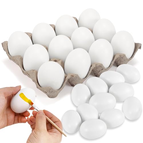 JOYIN 12 PCS Unpainted White Wooden Fake Easter Eggs for Easter Egg Hunt, Paintable Easter Eggs, Easter Crafts for Kids Party Favor, Children Easter DIY Game, Kitchen Craft Adornment, Egg Toy Food