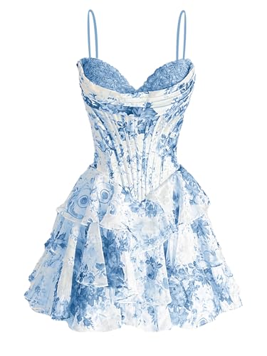 camftbo Light Blue Homecoming Dress 2026 Spaghetti Straps HOCO Dresses for Women Tiered Corset Mini Cocktail Party Prom Gowns 4