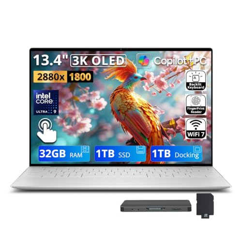 Image of Dell XPS 13.4 inch 3K OLED Touchscreen Laptop, Intel Ultra 9 288V, 32GB RAM, 2TB Storage(1TB SSD+1TB Docking Station Set), Intel Arc Graphics, Backlit Keyboard, Fingerprint, Wi-Fi 7, Win 11, Platinum
