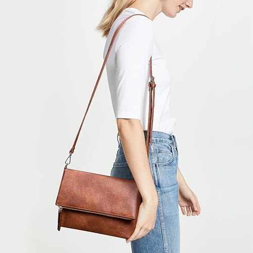 KALIDI Vintage Vegan Leather Crossbody Bag PU Shoulder Bag Handbag Multiple Pockets Adjustable Removable Strap Women3