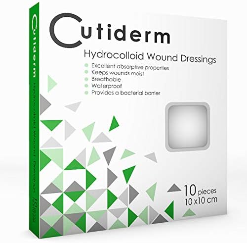 Pack of 10 Cutiderm Sterile Hydrocolloid Adhesive Wound Dressing 10cm x 10cm - Suitable for cuts, Scratches, grazes, Superficial and Partial Thickness Burns, Pressure sores, and venous Leg ulcers