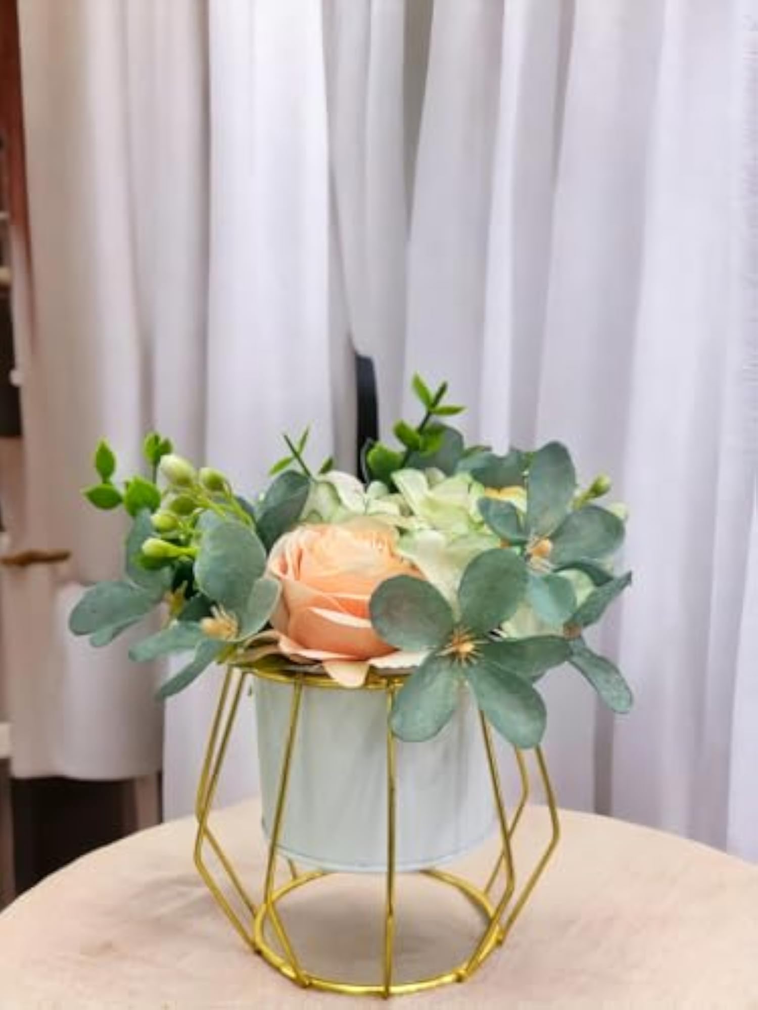 Tabletop Artificial Flowers in Metal Frame Vase