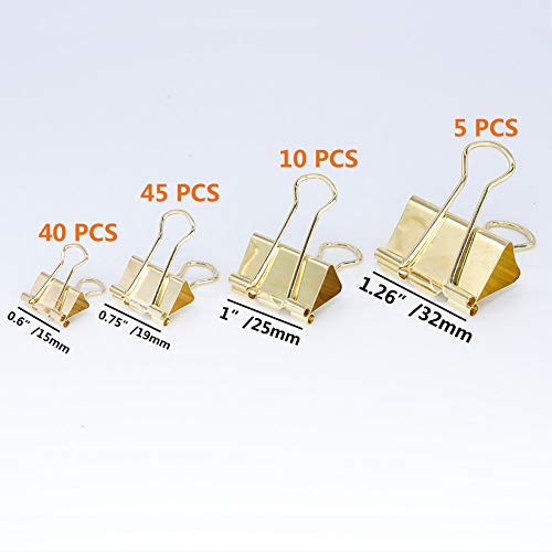 Yopink Binder Clip Paper Clamps, Assorted Sizes (Mini, Small, Medium, Large), 100 Pcs Clips For Office School Supplies (Gold) #TOP1