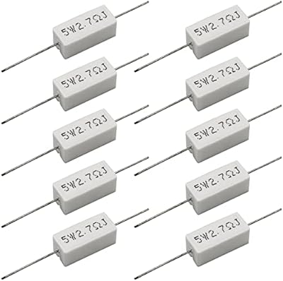 10 PCS 5W 2.7 Ohm Axial Lead Wire Resistors – White Wound Fixed Ceramic, Wirewound, Power, Flame & Moisture Resistant