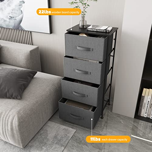 Sehloran 4 Drawer Dresser For Bedroom, Dessers Storage Tower, Chests Of Drawers, Removable Tall Fabric Bins, Dresser Organizers Unit For Hallway, Entryway, Closets, Wood Top, Gray #TOP4
