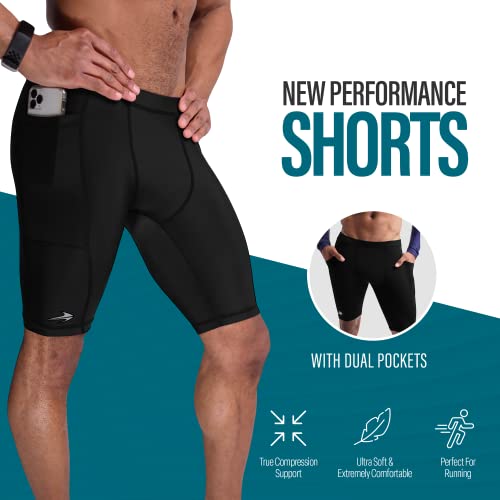 Compressionz Compression Shorts Men With Pockets - Performance Sport Spandex Compression Underwear 8" (Black, M) #TOP1