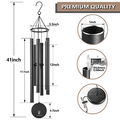 Blessedland Wind Chimes- Large Deep Tone, 41" Wind Chime, 6 Aluminum Tubes, Outdoor Decor For Garden,Yard,Patio And Home (Black) #TOP5