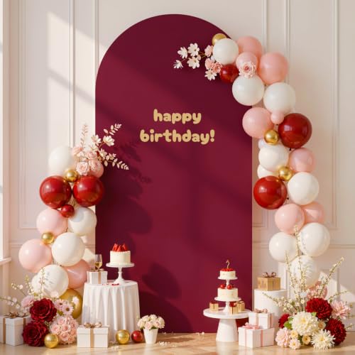 7.2 ft Arch Backdrop Cover Wine Red - Double-Sided Spandex Arch Covers Stretchy Backdrop for Balloon Arches Birthday Party Baby Shower Banquet Wedding Photo Background by FrohFest - Used condition - Image 6