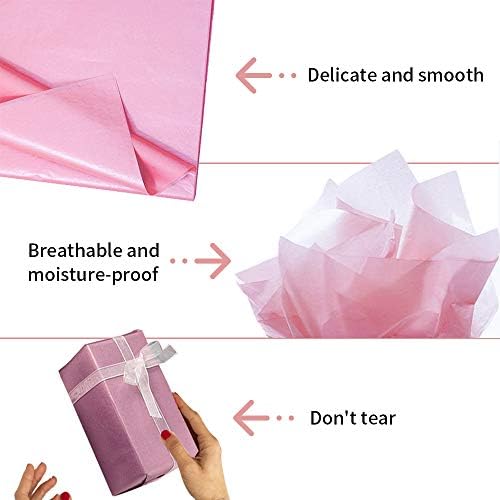 100 Pcs Rose Pink Tissue Paper Sheets, XCOZU Tissue Paper Bulk/Metallic Gift Wrapping Paper for Weddings, Birthday Party, Showers, Arts Crafts, DIY, Christmas, Gift Bags, Decorations (50x35cm)