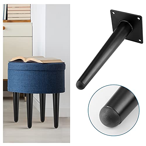 Kyuionty Set Of 4 Furniture Legs 8 Inch, Straight Tapered Metal Leg Matte Black Mid-Century Modern Metal Furniture Feet For Cabinet Sofa Couch Table Ottoman Leg #TOP5