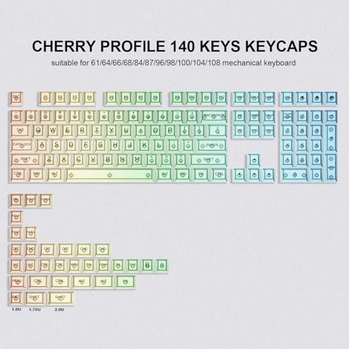 dagaladoo White Clear keycaps,Transparent keycaps 60 75 100 Percent,Ceramic Jelly Key caps Set,Shine Through Key caps.,Cherry Profile Keyboard Key Cap for Mx Switches Mechanical Keyboard(140key) - Thumbnail 2