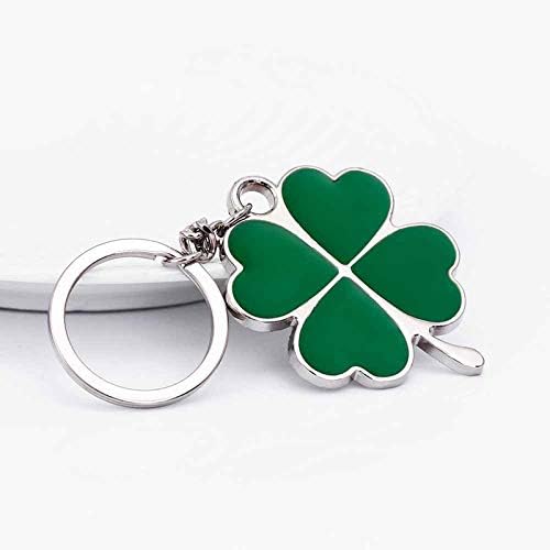 IKAAR Keyring Four-leaf Clover Key Rings Purse Bag Pendants Car Styling Steel Stainless Green Leaf Keychain Keyring Lucky Key Chain