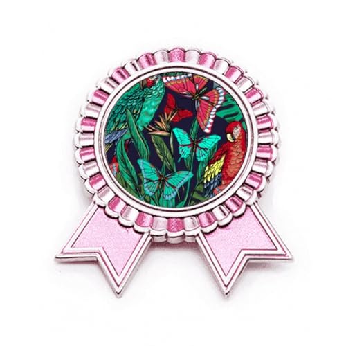 Broche fleur et oiseau rose en métal taille M pour accessoiriser vos vestes